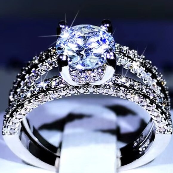 🆕 2Pc Stunning 2.10 Ctw Micro Pave Engagement / Wedding Set In18k White Gold 🆕 - Picture 6 of 6